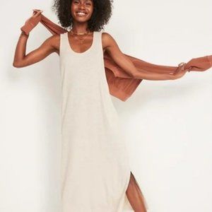 Sleeveless Cross-Back Rib-Knit Midi Shift Dress